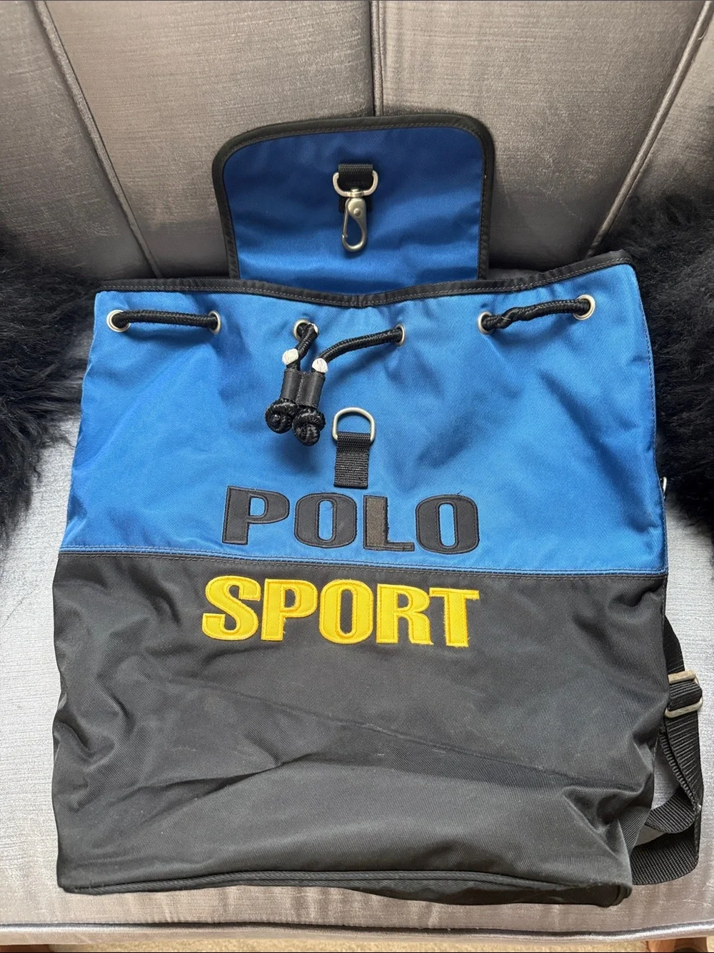 Polo by Ralph Lauren Blue, Black & Yellow SPORT Drawstring Backpack